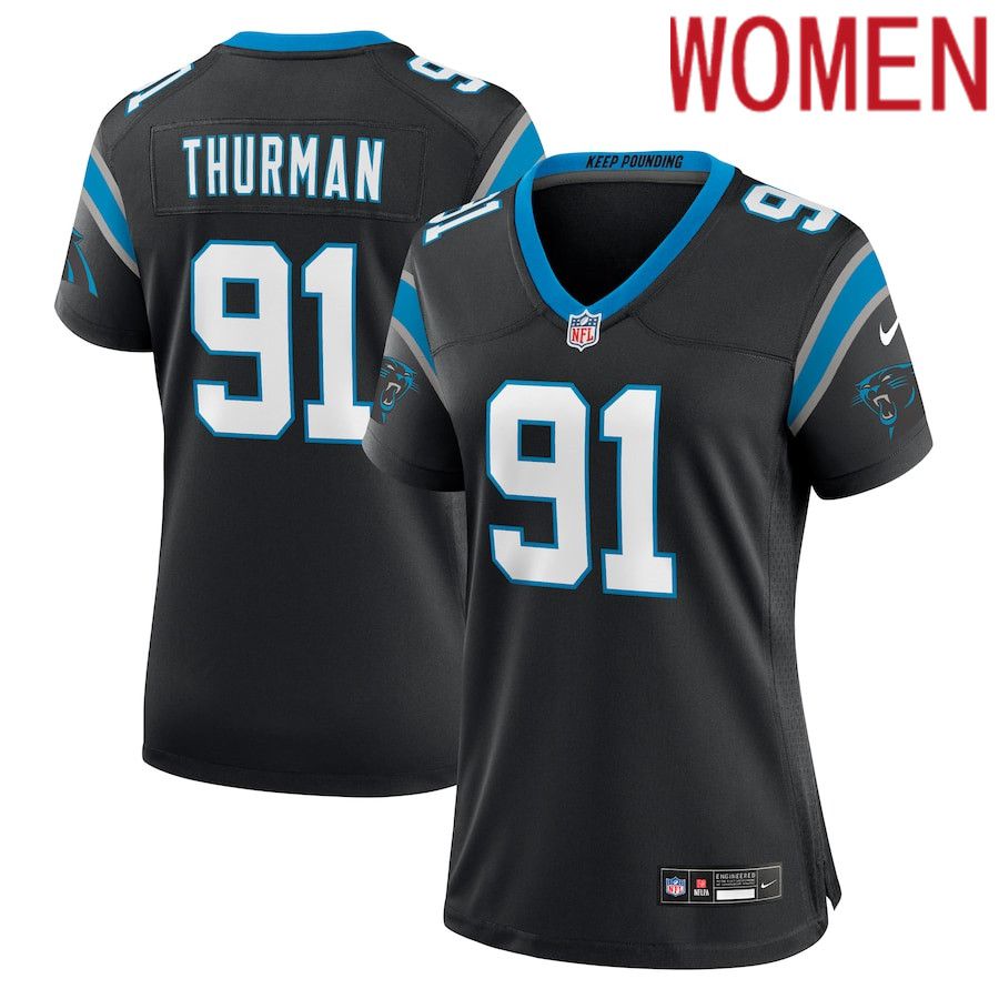 Women Carolina Panthers #91 Nick Thurman Nike Black Team Game NFL Jersey->women nfl jersey->Women Jersey